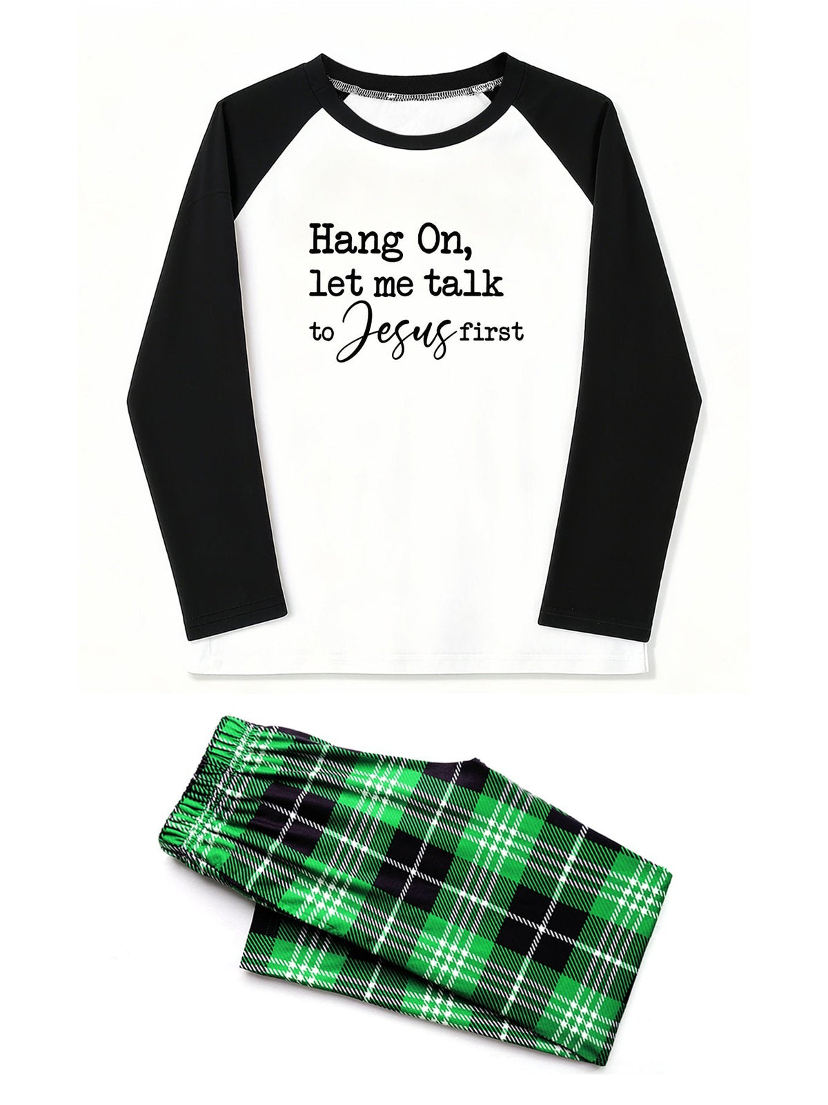 Hang On Let Me Talk To Him First Youth Christian Plaid Pajamas - ClaimedbyGodDesigns