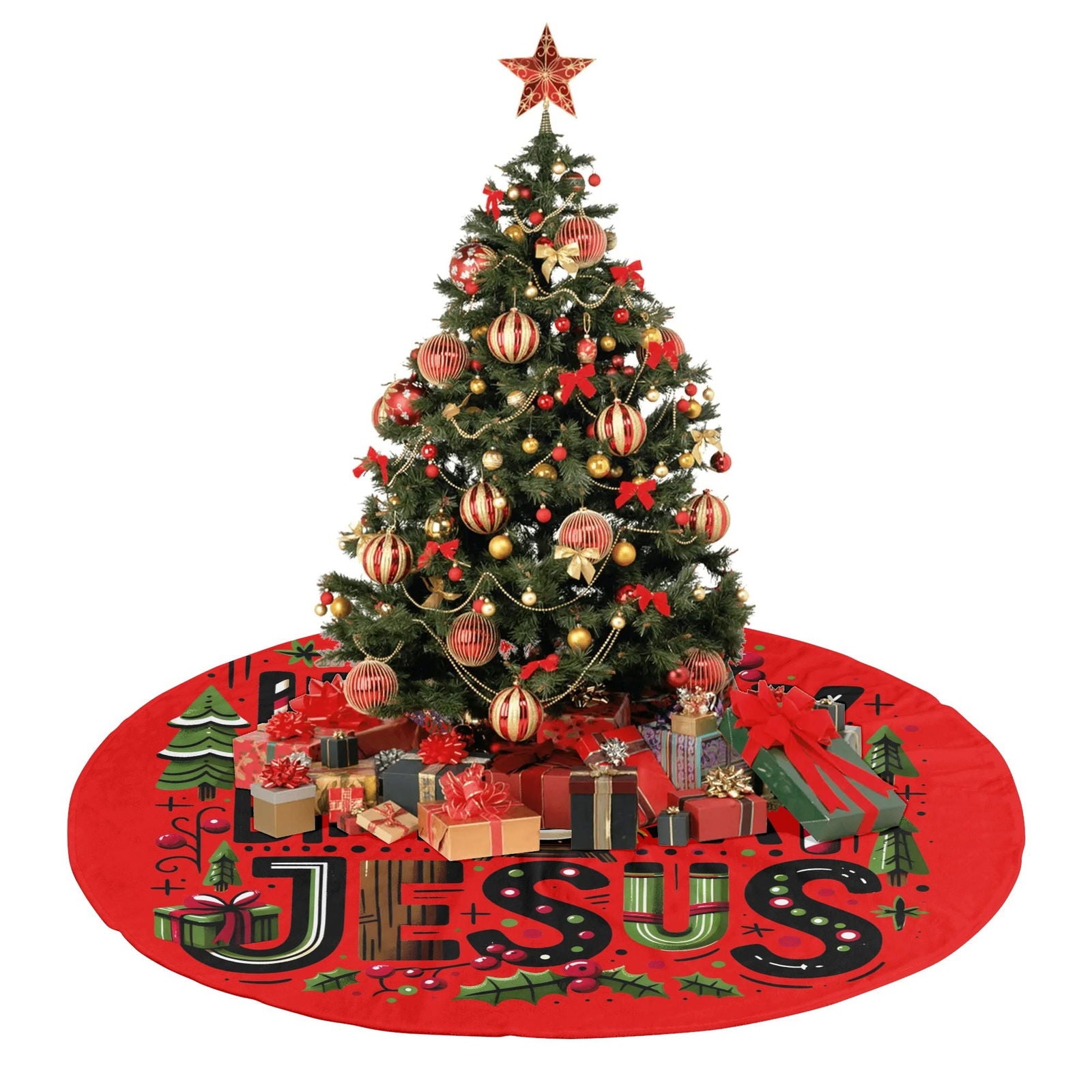 Happy Birthday Jesus Christian Christmas Tree Skirt - ClaimedbyGodDesigns