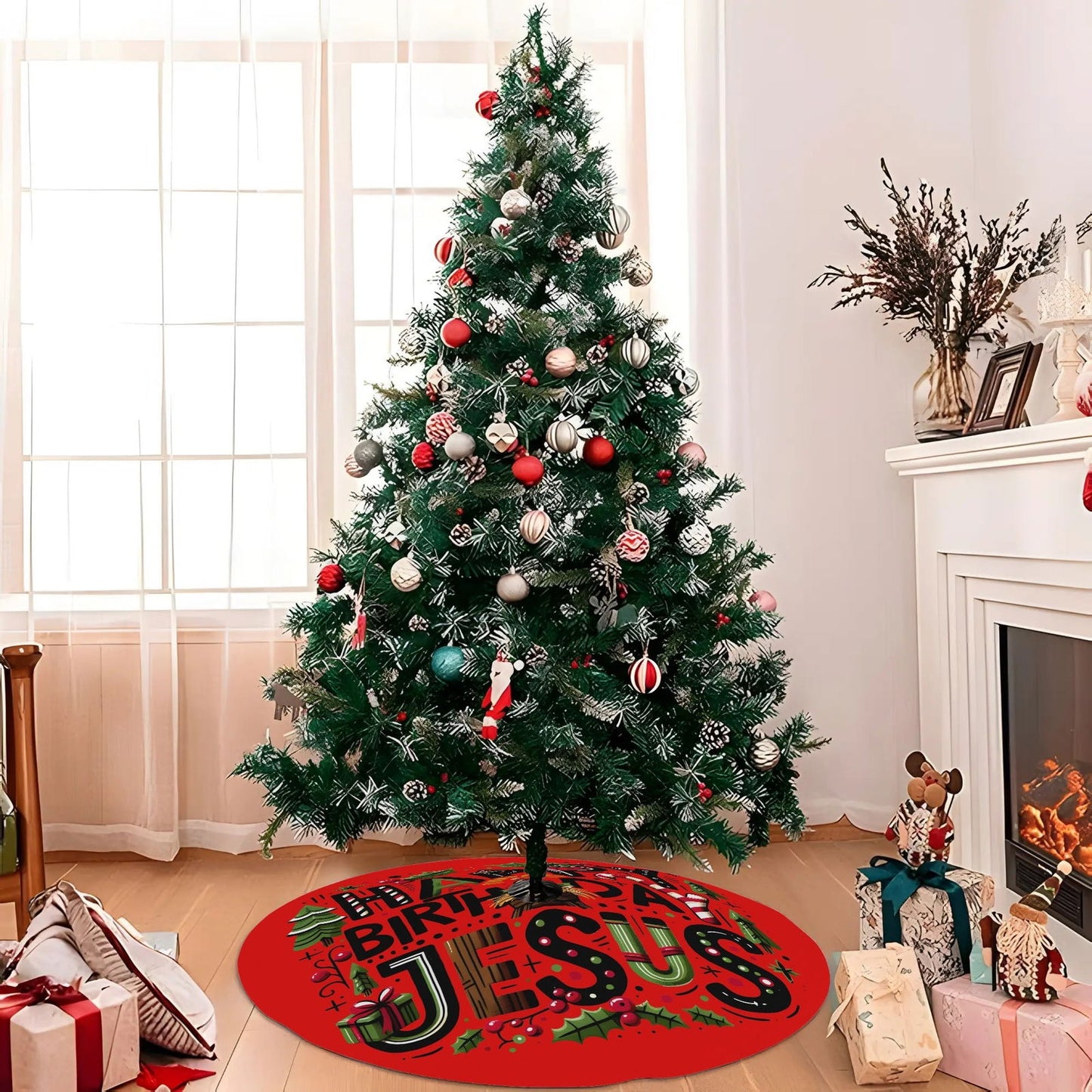 Happy Birthday Jesus Christian Christmas Tree Skirt - ClaimedbyGodDesigns