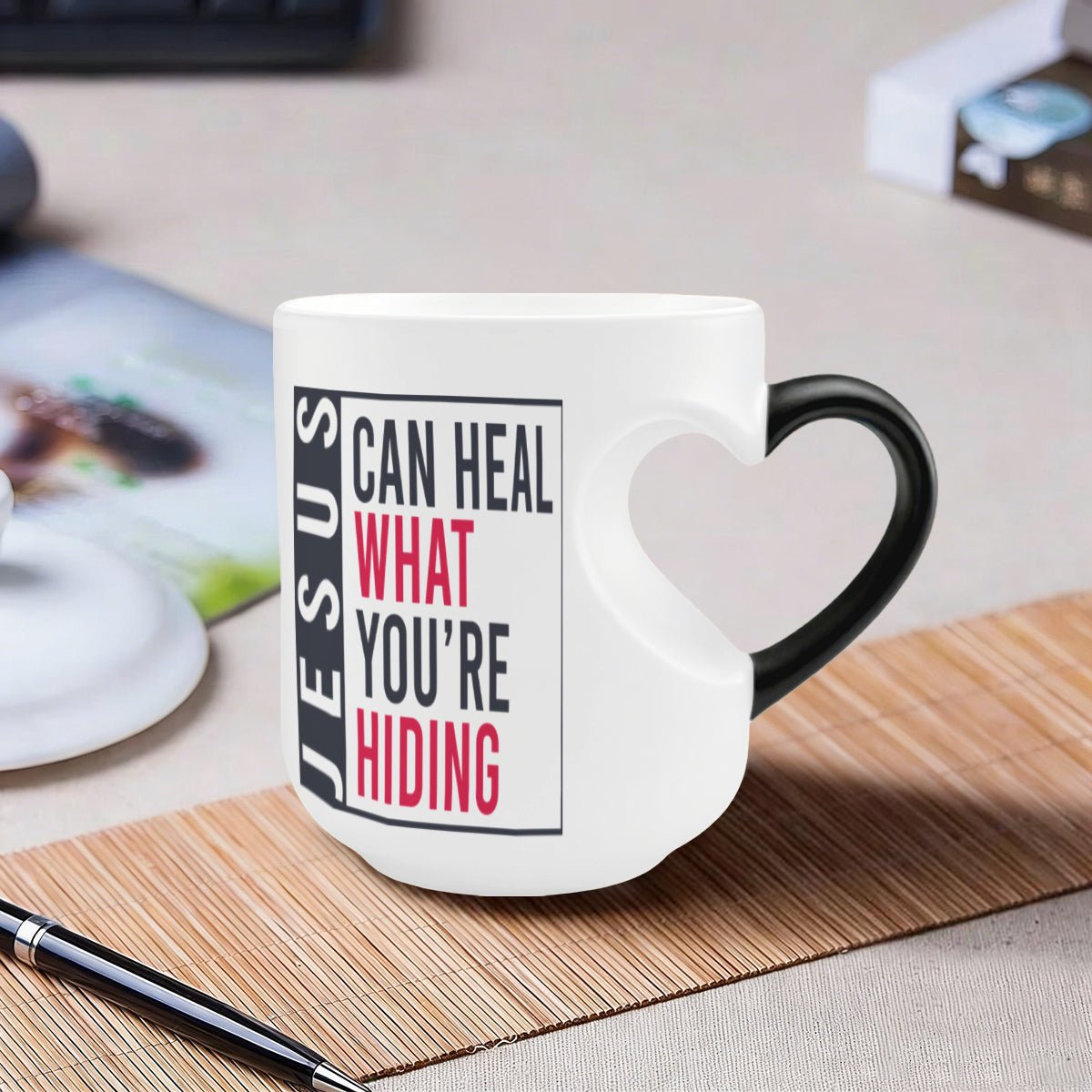 He Can Heal What You're Hiding Christian Color Changing Heart Handle Mug - ClaimedbyGodDesigns