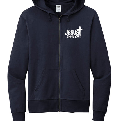 He Chose You (lion 3 crosses) Unisex Christian Full-Zip Hooded Sweatshirt - ClaimedbyGodDesigns