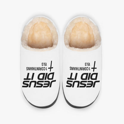 He Did It Christian Fluffy Bedroom Slippers - ClaimedbyGodDesigns