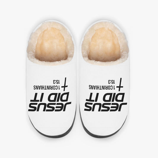 He Did It Christian Fluffy Bedroom Slippers - ClaimedbyGodDesigns