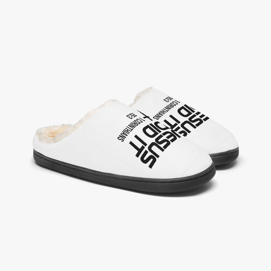 He Did It Christian Fluffy Bedroom Slippers - ClaimedbyGodDesigns