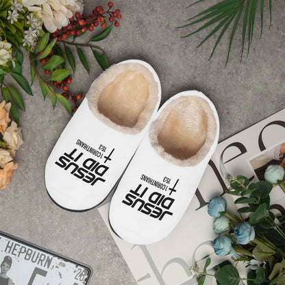 He Did It Christian Fluffy Bedroom Slippers - ClaimedbyGodDesigns