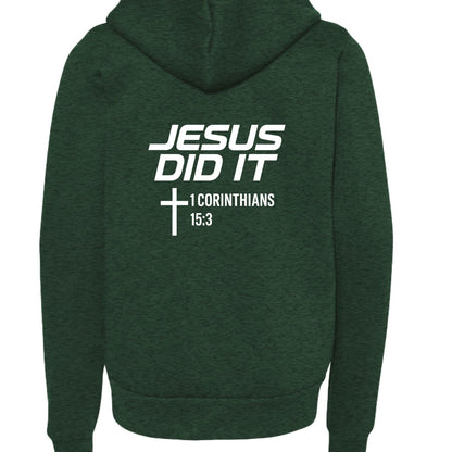 He Did It Youth Christian Fleece Full-Zip Hooded Sweatshirt - ClaimedbyGodDesigns