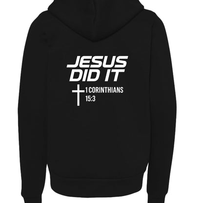 He Did It Youth Christian Fleece Full-Zip Hooded Sweatshirt - ClaimedbyGodDesigns