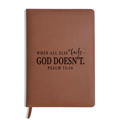 He Doesnt Fail Engraved Brown Christian Journal Diary Gift for Friends Family - ClaimedbyGodDesigns