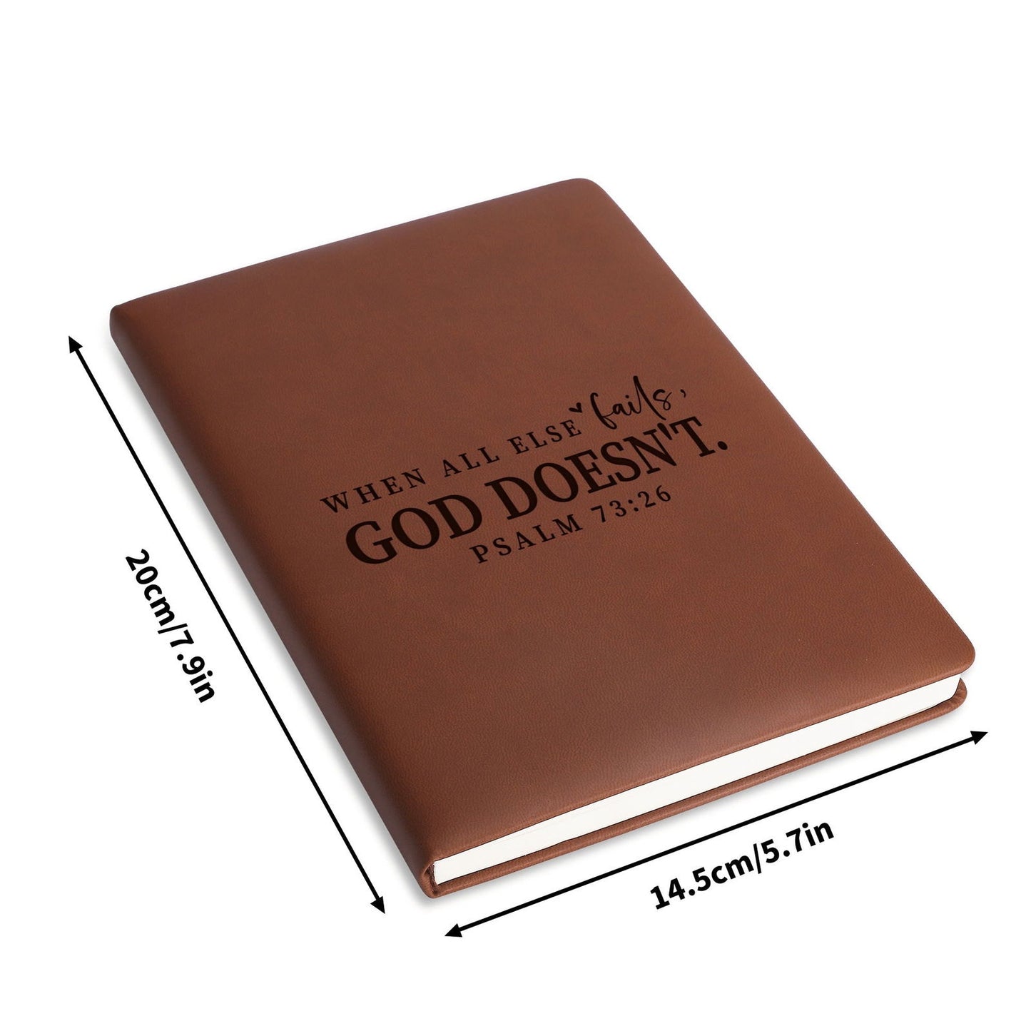 He Doesnt Fail Engraved Brown Christian Journal Diary Gift for Friends Family - ClaimedbyGodDesigns