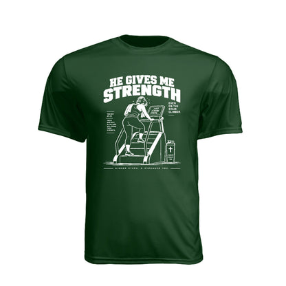 He Gives Me Strength Unisex Christian Gym T-Shirt | Isaiah 40:31 Stair Climber - Claimed by God Designs