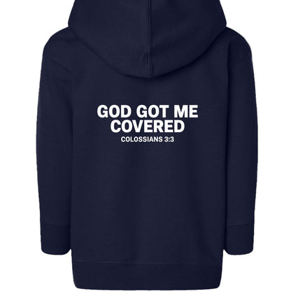 He Got Me Covered Toddler Christian Full-zip Hooded Sweatshirt - ClaimedbyGodDesigns