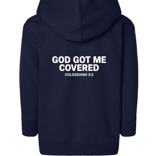 He Got Me Covered Toddler Christian Full-zip Hooded Sweatshirt - ClaimedbyGodDesigns