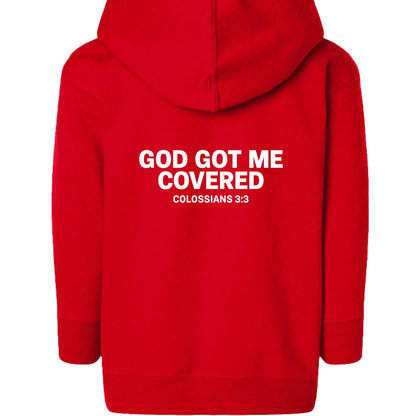 He Got Me Covered Toddler Christian Full-zip Hooded Sweatshirt - ClaimedbyGodDesigns