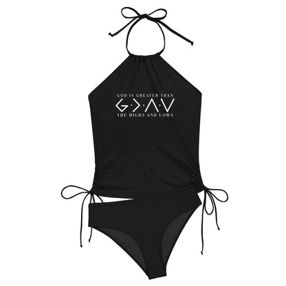 He Is Greater Christian Halter High Neck 2-Piece Swimsuit Set for Women - ClaimedbyGodDesigns