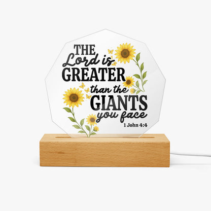 He Is Greater Than The Giants You Face Christian Acrylic Night Light with Stand - Polygon - ClaimedbyGodDesigns