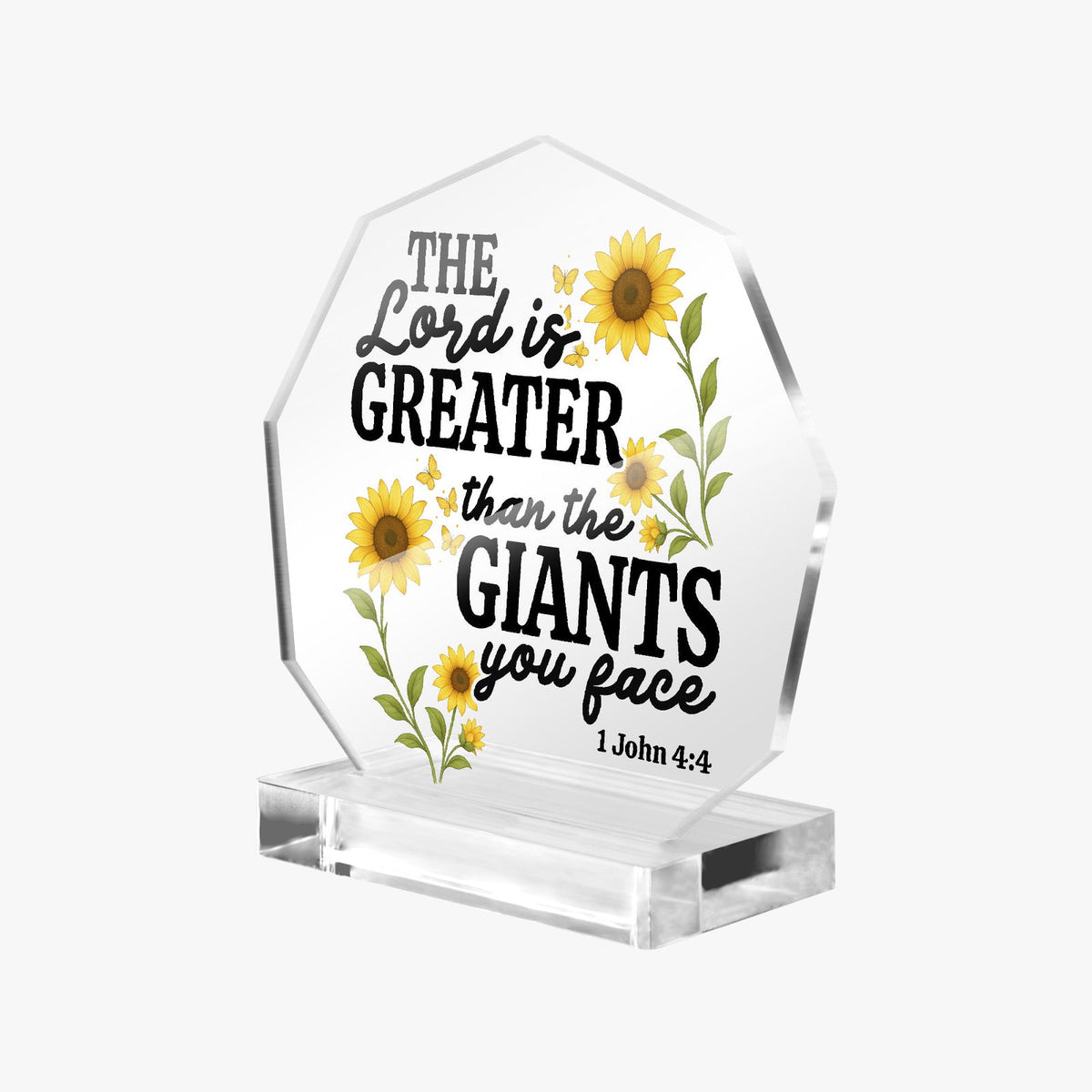 He Is Greater Than The Giants You Face Christian Acrylic Night Light with Stand - Polygon - ClaimedbyGodDesigns