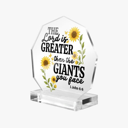 He Is Greater Than The Giants You Face Christian Acrylic Night Light with Stand - Polygon - ClaimedbyGodDesigns