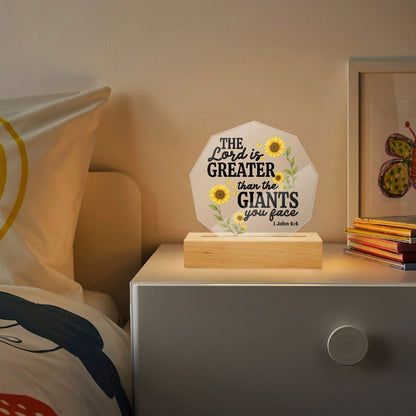 He Is Greater Than The Giants You Face Christian Acrylic Night Light with Stand - Polygon - ClaimedbyGodDesigns