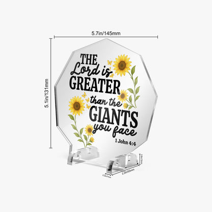 He Is Greater Than The Giants You Face Christian Acrylic Night Light with Stand - Polygon - ClaimedbyGodDesigns