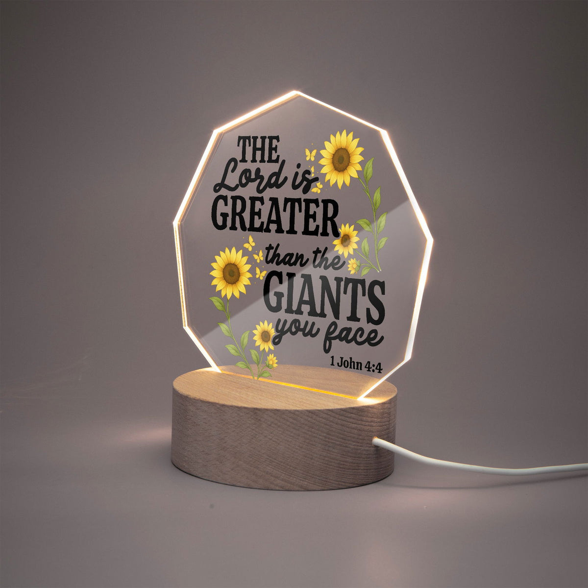 He Is Greater Than The Giants You Face Christian Acrylic Night Light with Stand - Polygon - ClaimedbyGodDesigns