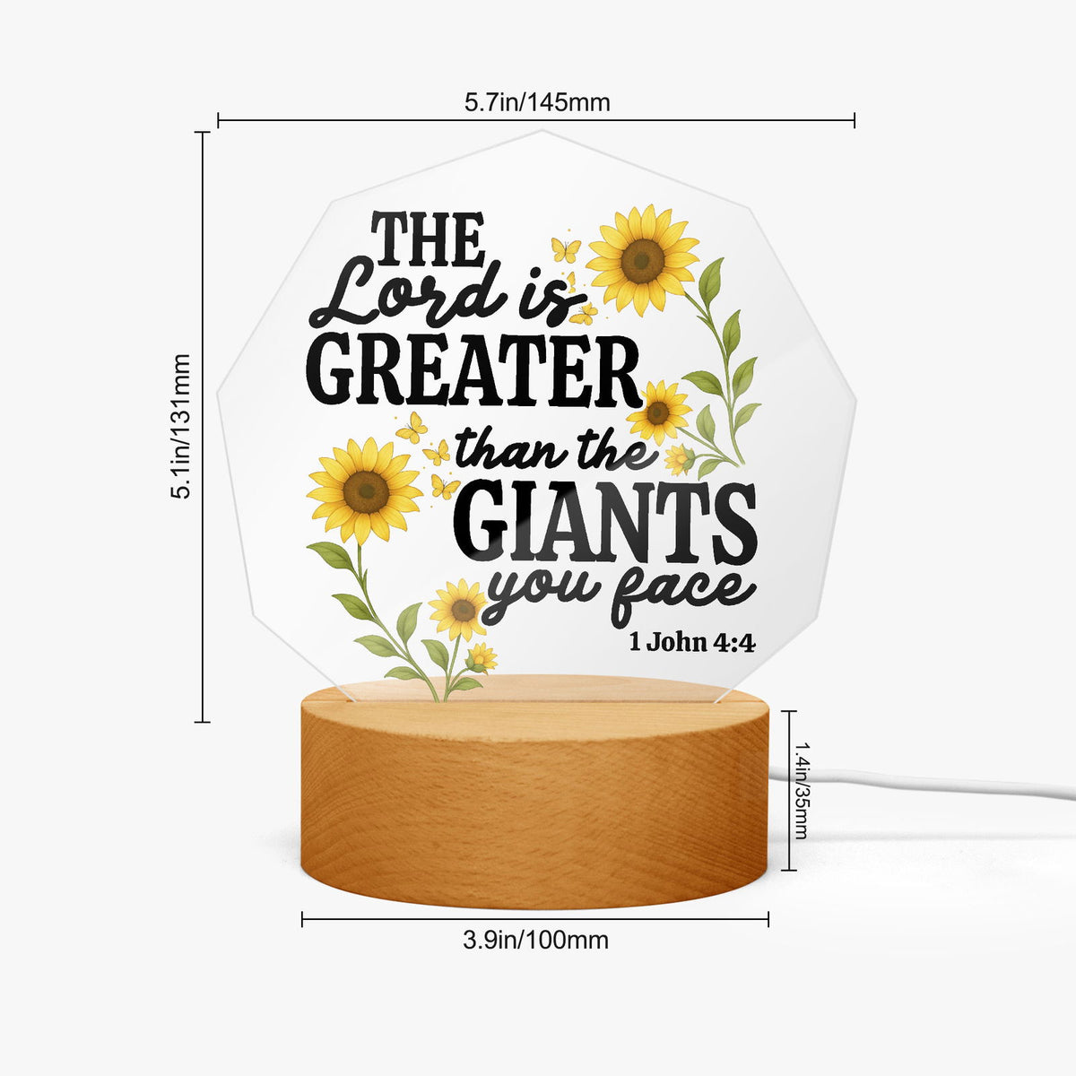 He Is Greater Than The Giants You Face Christian Acrylic Night Light with Stand - Polygon - ClaimedbyGodDesigns