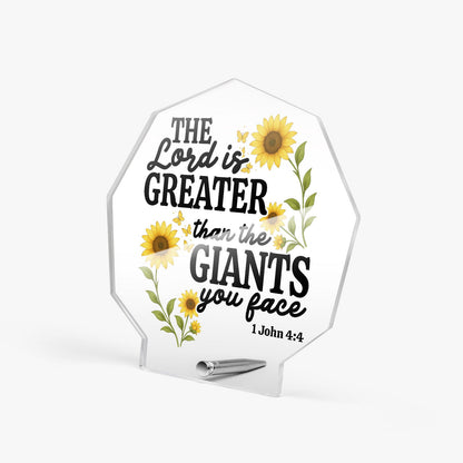 He Is Greater Than The Giants You Face Christian Acrylic Night Light with Stand - Polygon - ClaimedbyGodDesigns