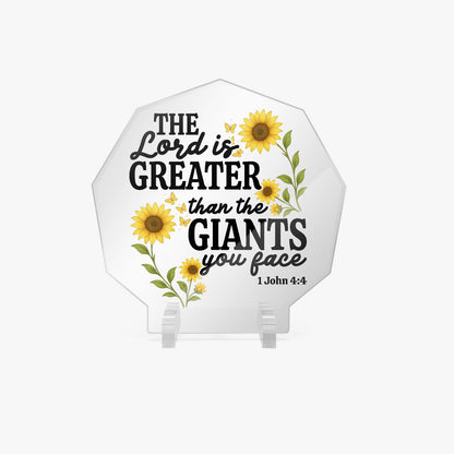 He Is Greater Than The Giants You Face Christian Acrylic Night Light with Stand - Polygon - ClaimedbyGodDesigns