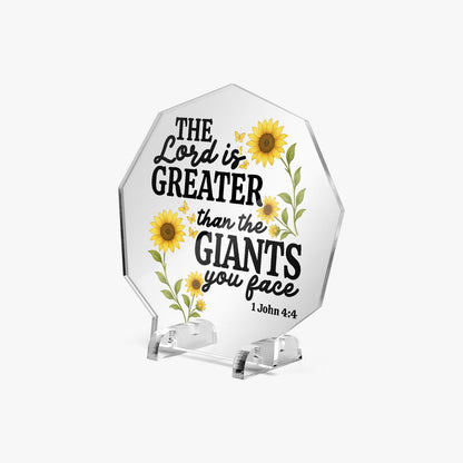 He Is Greater Than The Giants You Face Christian Acrylic Night Light with Stand - Polygon - ClaimedbyGodDesigns