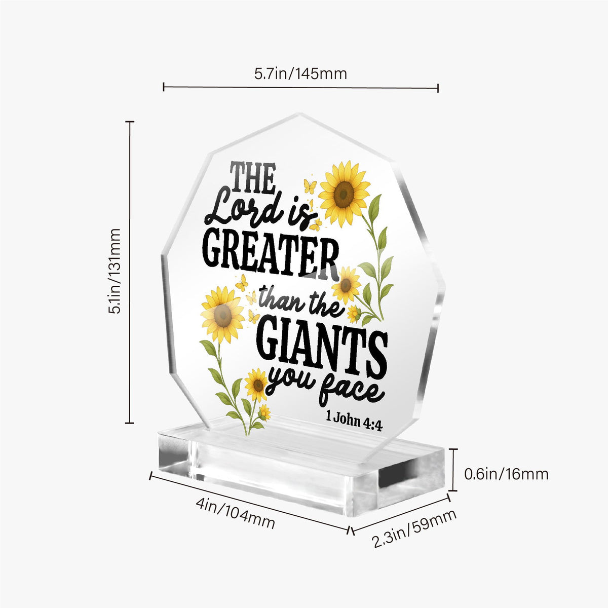 He Is Greater Than The Giants You Face Christian Acrylic Night Light with Stand - Polygon - ClaimedbyGodDesigns