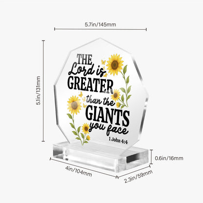 He Is Greater Than The Giants You Face Christian Acrylic Night Light with Stand - Polygon - ClaimedbyGodDesigns