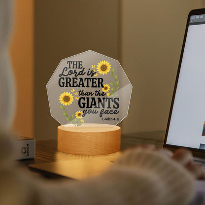 He Is Greater Than The Giants You Face Christian Acrylic Night Light with Stand - Polygon - ClaimedbyGodDesigns