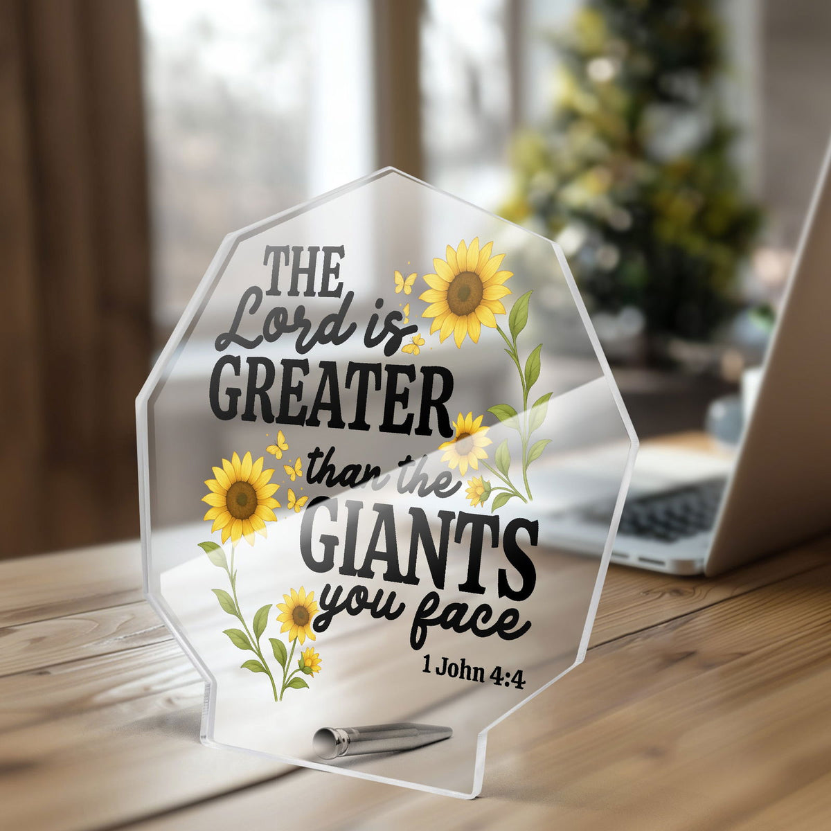 He Is Greater Than The Giants You Face Christian Acrylic Night Light with Stand - Polygon - ClaimedbyGodDesigns
