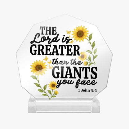 He Is Greater Than The Giants You Face Christian Acrylic Night Light with Stand - Polygon - ClaimedbyGodDesigns