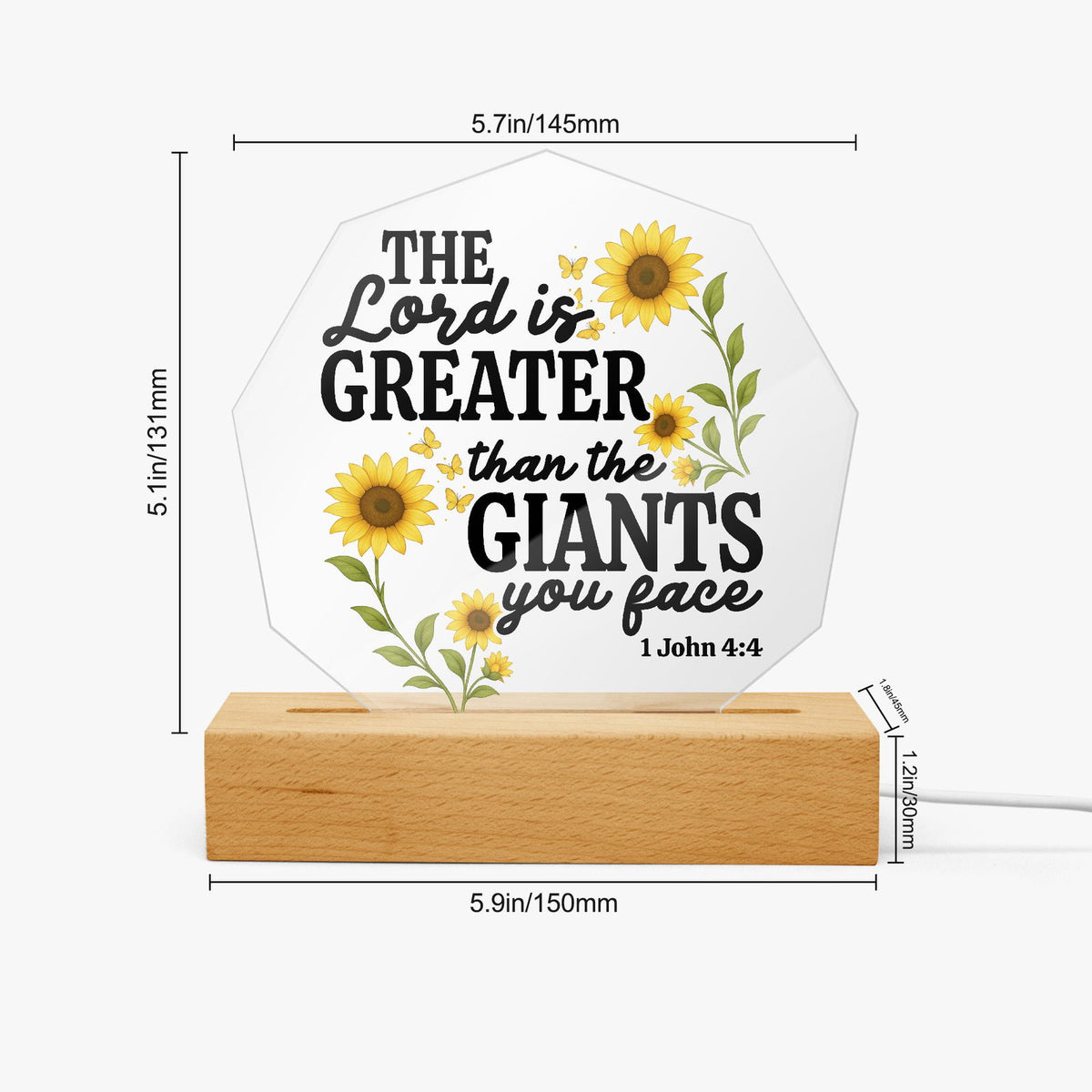 He Is Greater Than The Giants You Face Christian Acrylic Night Light with Stand - Polygon - ClaimedbyGodDesigns