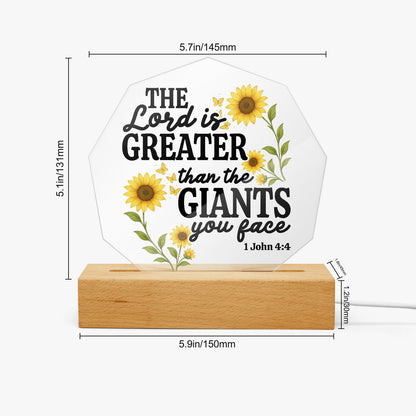 He Is Greater Than The Giants You Face Christian Acrylic Night Light with Stand - Polygon - ClaimedbyGodDesigns