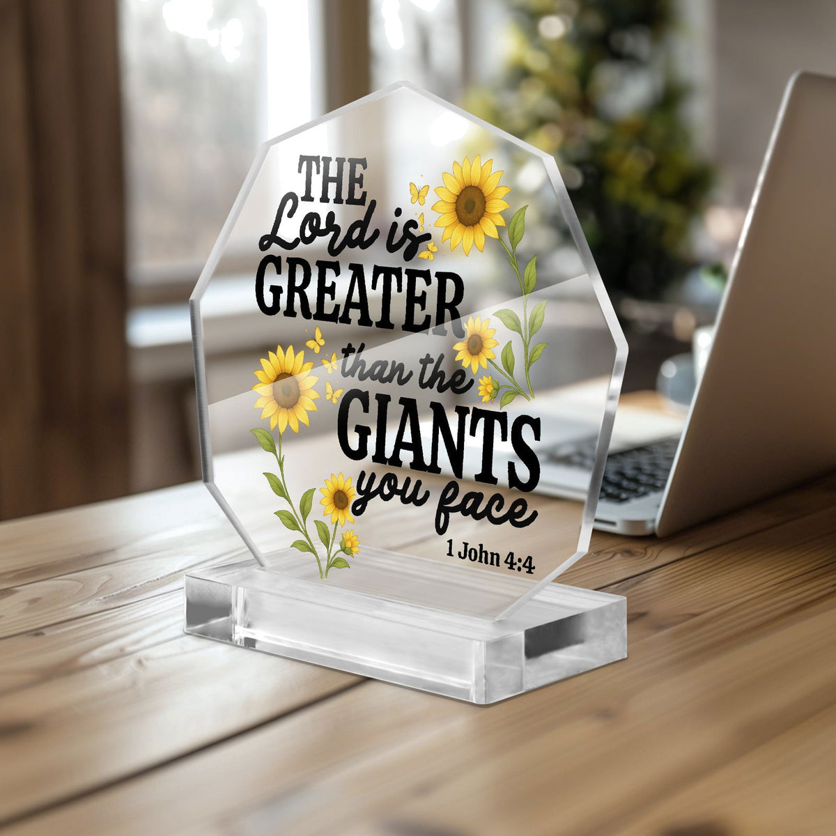 He Is Greater Than The Giants You Face Christian Acrylic Night Light with Stand - Polygon - ClaimedbyGodDesigns
