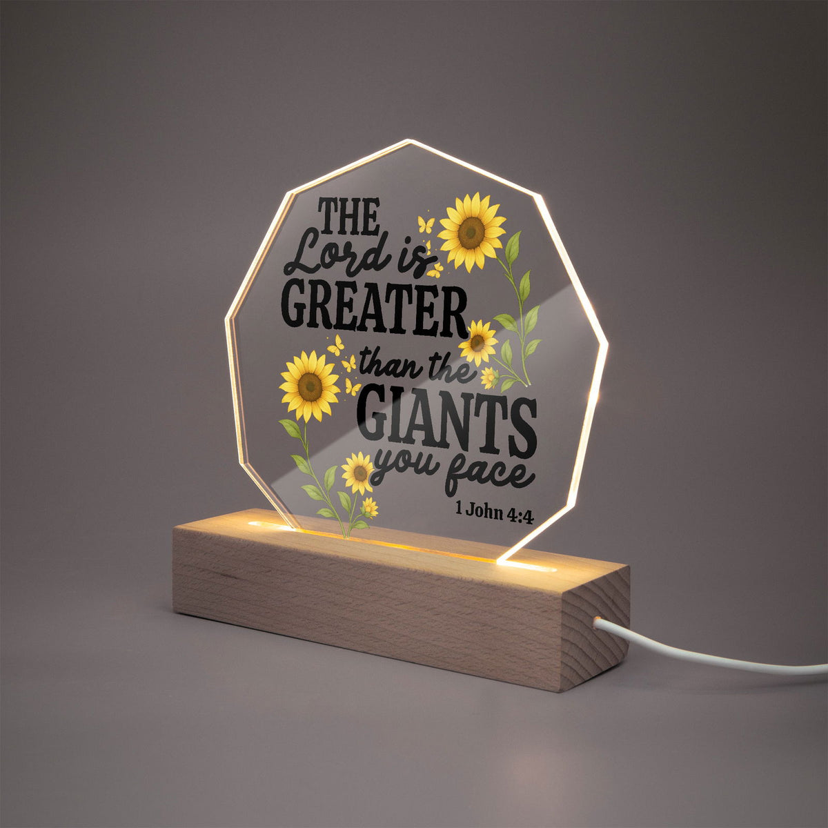 He Is Greater Than The Giants You Face Christian Acrylic Night Light with Stand - Polygon - ClaimedbyGodDesigns