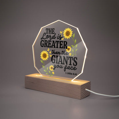 He Is Greater Than The Giants You Face Christian Acrylic Night Light with Stand - Polygon - ClaimedbyGodDesigns