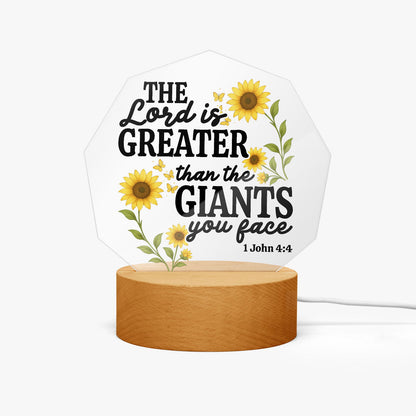 He Is Greater Than The Giants You Face Christian Acrylic Night Light with Stand - Polygon - ClaimedbyGodDesigns