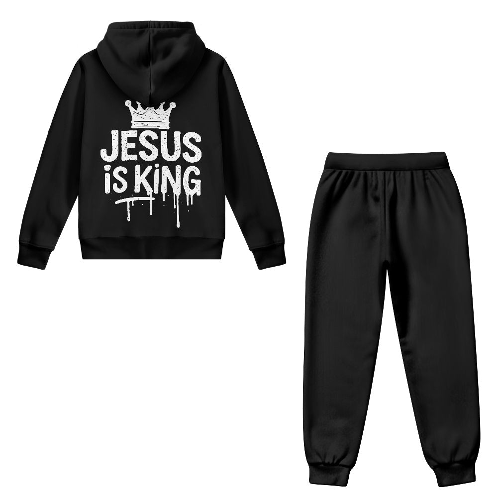 He Is King Youth Christian Zippered Sportswear Outfit - ClaimedbyGodDesigns
