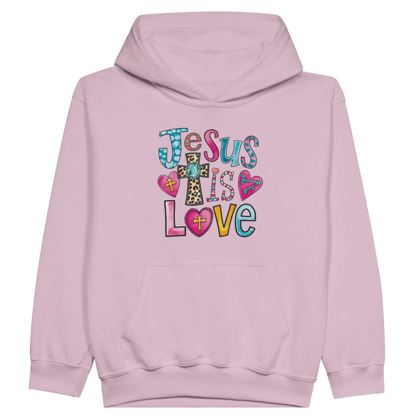He Is Love Christian Midweight Fleece Youth Hooded Sweatshirt - ClaimedbyGodDesigns
