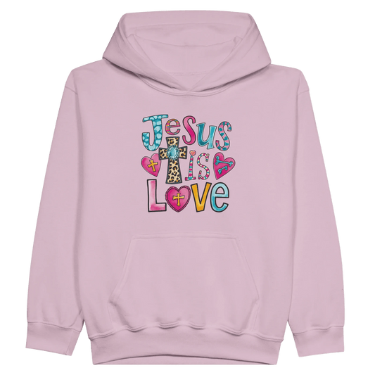 He Is Love Christian Midweight Fleece Youth Hooded Sweatshirt - ClaimedbyGodDesigns