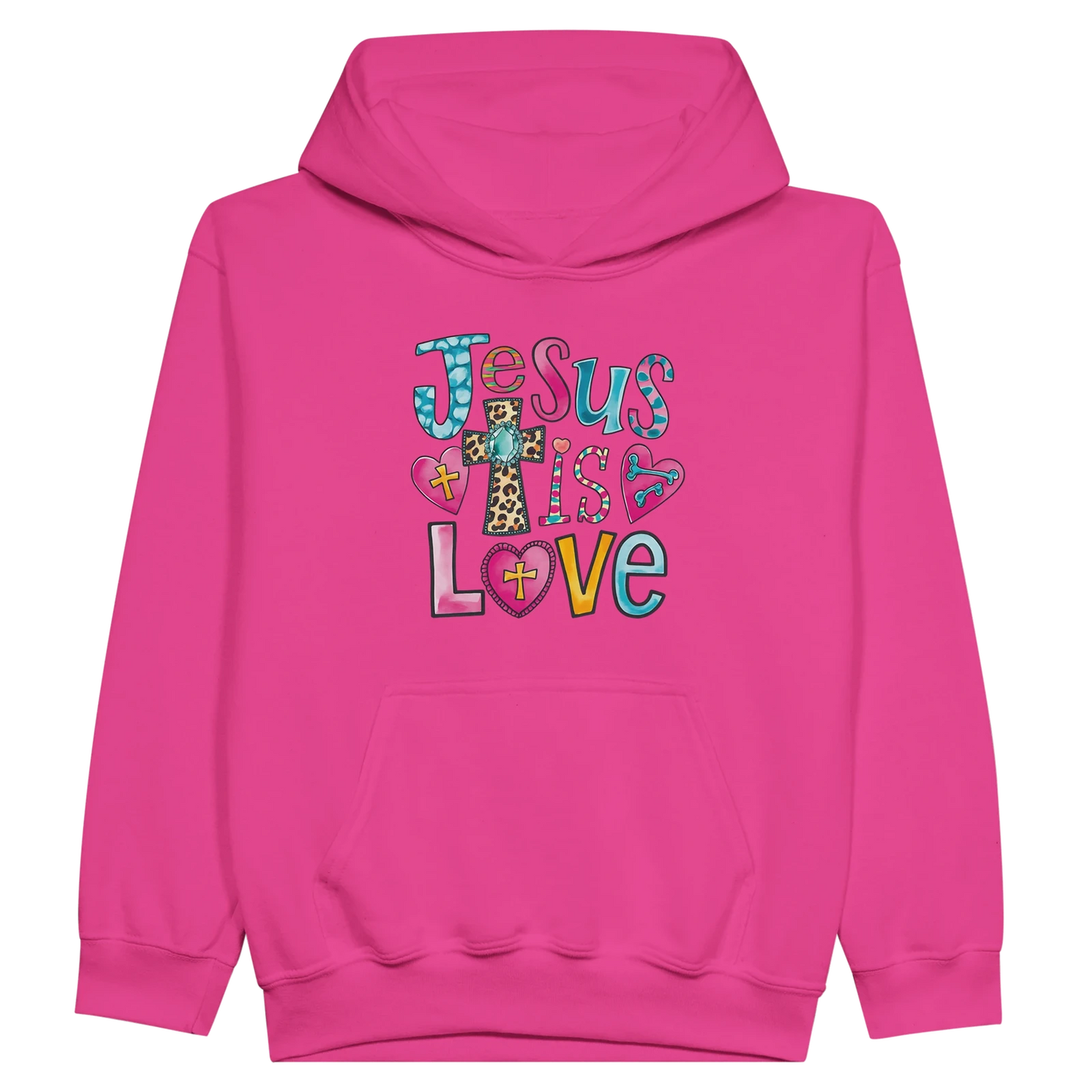 He Is Love Christian Midweight Fleece Youth Hooded Sweatshirt - ClaimedbyGodDesigns