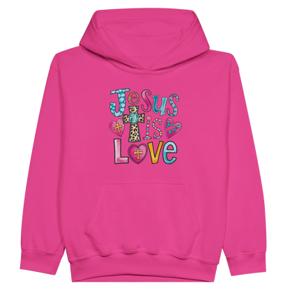 He Is Love Christian Midweight Fleece Youth Hooded Sweatshirt - ClaimedbyGodDesigns