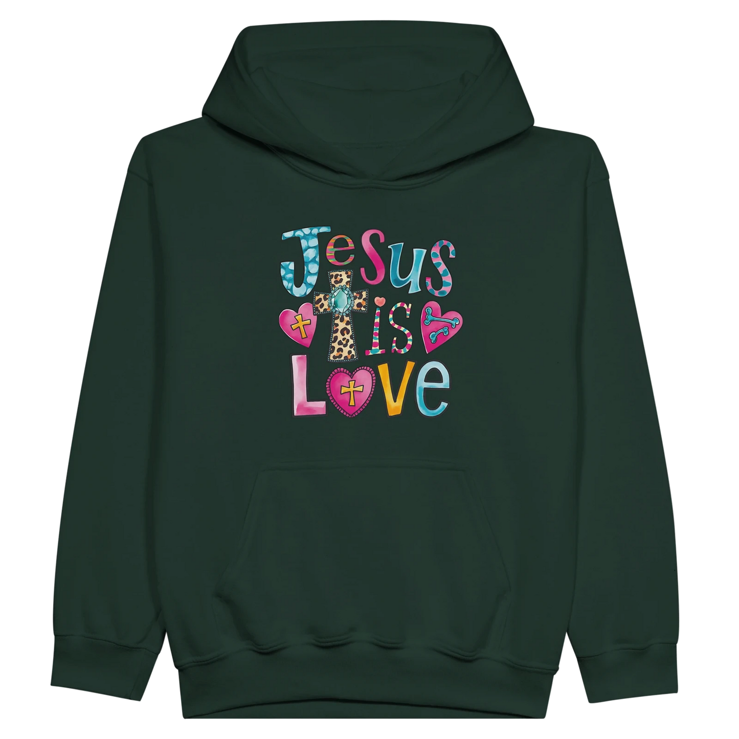 He Is Love Christian Midweight Fleece Youth Hooded Sweatshirt - ClaimedbyGodDesigns