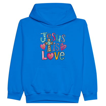 He Is Love Christian Midweight Fleece Youth Hooded Sweatshirt - ClaimedbyGodDesigns