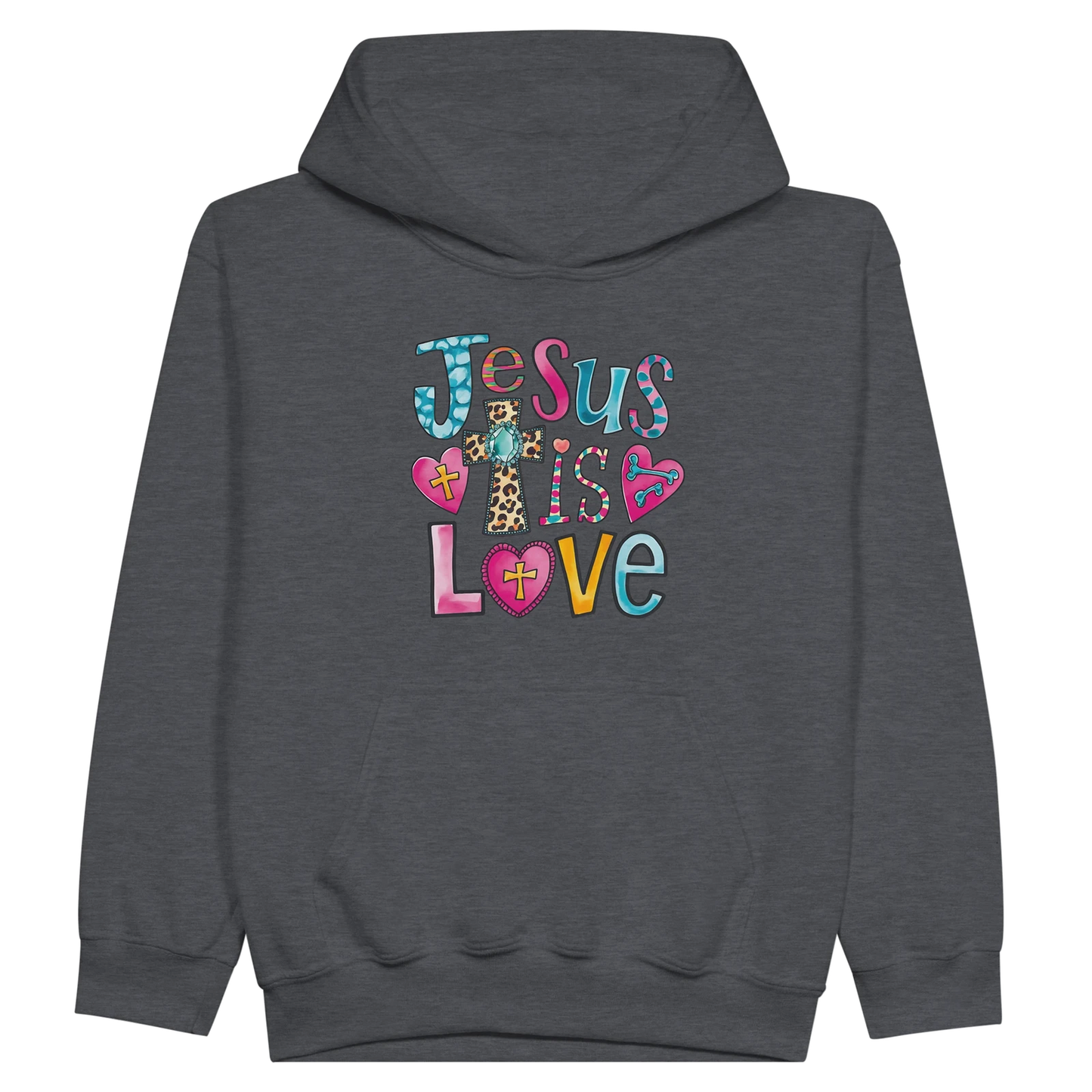 He Is Love Christian Midweight Fleece Youth Hooded Sweatshirt - ClaimedbyGodDesigns