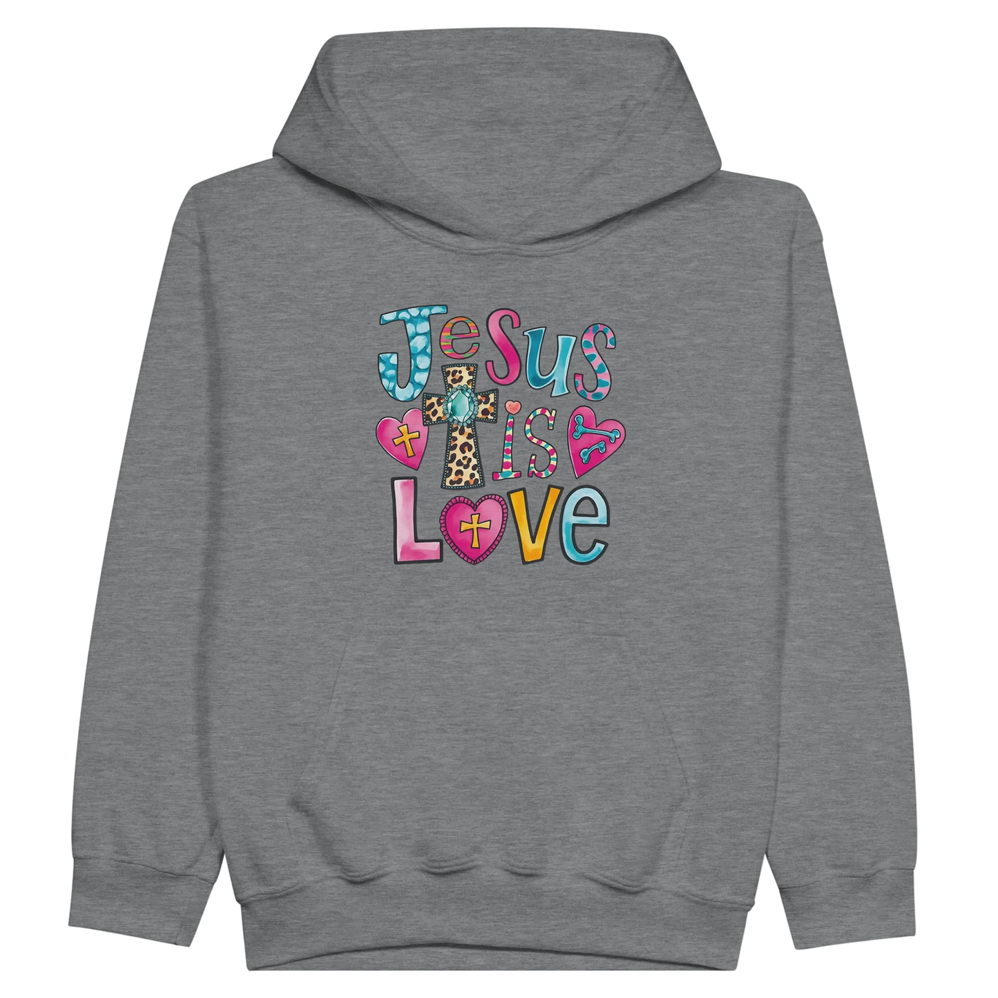 He Is Love Christian Midweight Fleece Youth Hooded Sweatshirt - ClaimedbyGodDesigns