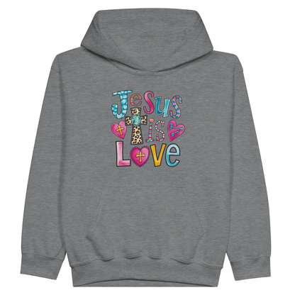He Is Love Christian Midweight Fleece Youth Hooded Sweatshirt - ClaimedbyGodDesigns