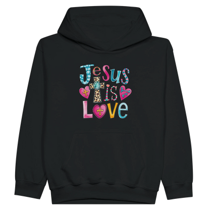 He Is Love Christian Midweight Fleece Youth Hooded Sweatshirt - ClaimedbyGodDesigns